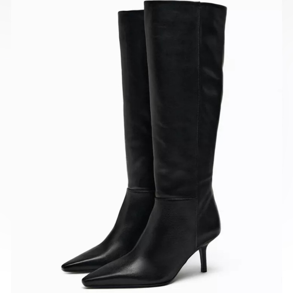 ZARA LEATHER HEELED BOOTS